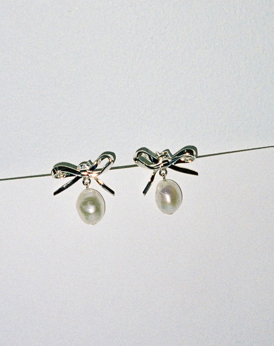 Bow Pearl Studs | Sterling Silver