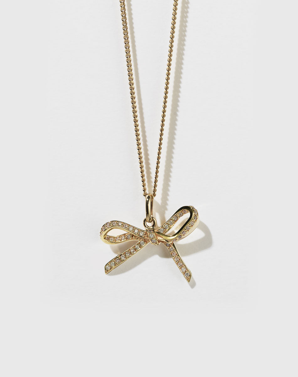 Bow Charm Necklace Pave | 9ct Solid Gold