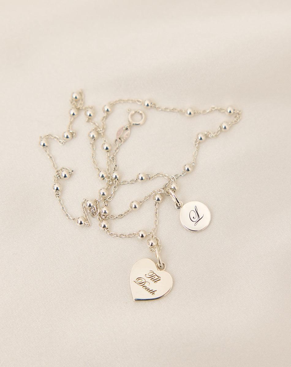 Sweetheart Charm with Cherub Engraving on Ball Chain | Sterling Silver