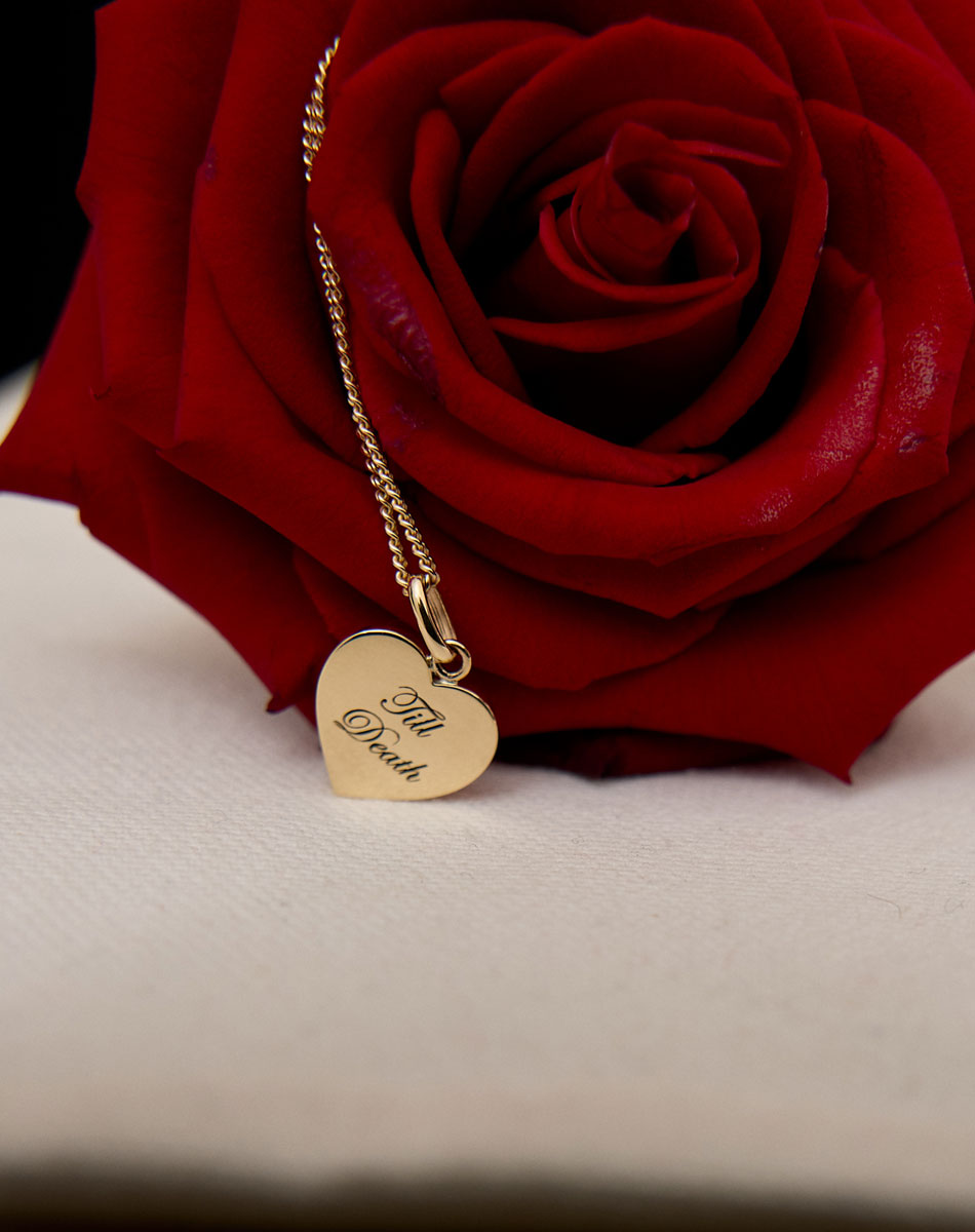 Sweetheart Charm with Till Death Engraving on Fine Chain | 9ct Solid Gold