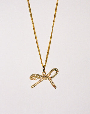 Bow Charm Necklace Pave | 9ct Solid Gold