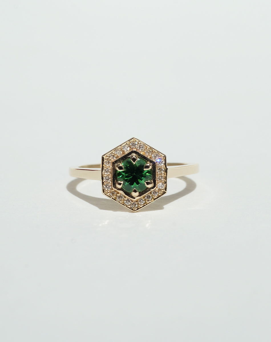 Hex Engagement Ring 0.5ct - Tsavorite Garnet with White Diamond