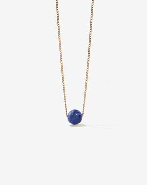 Lapis Lazuli small sphere pendant set in gold chain necklace