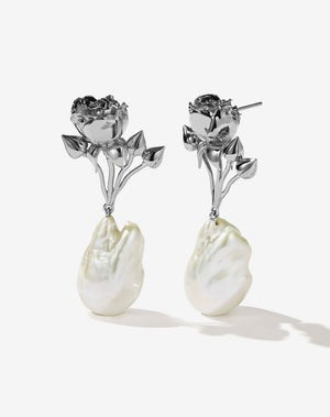 Rose Pearl Drop Earrings | Sterling Silver